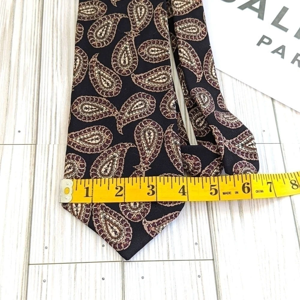 Balmain Vintage Italian Silk Paisley Luxury Necktie in Black and Cream